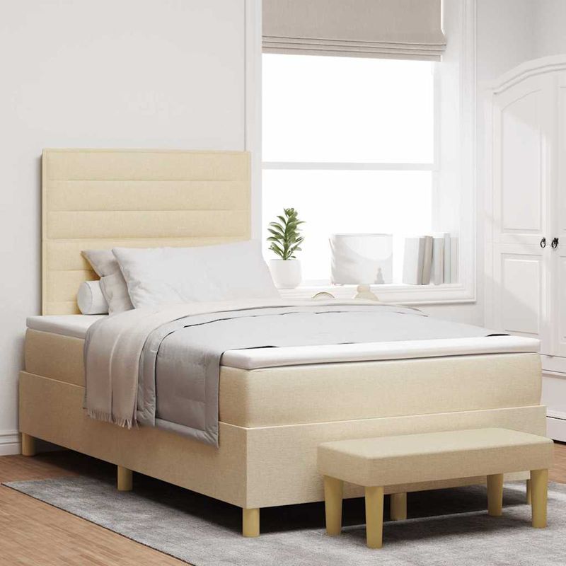 Casa si Gradina - Mobilier - Paturi si accesorii - Paturi - Pat cu arcuri cu saltea cu headboard Crem 120 x 200 cm tesatura - Infinity.ro