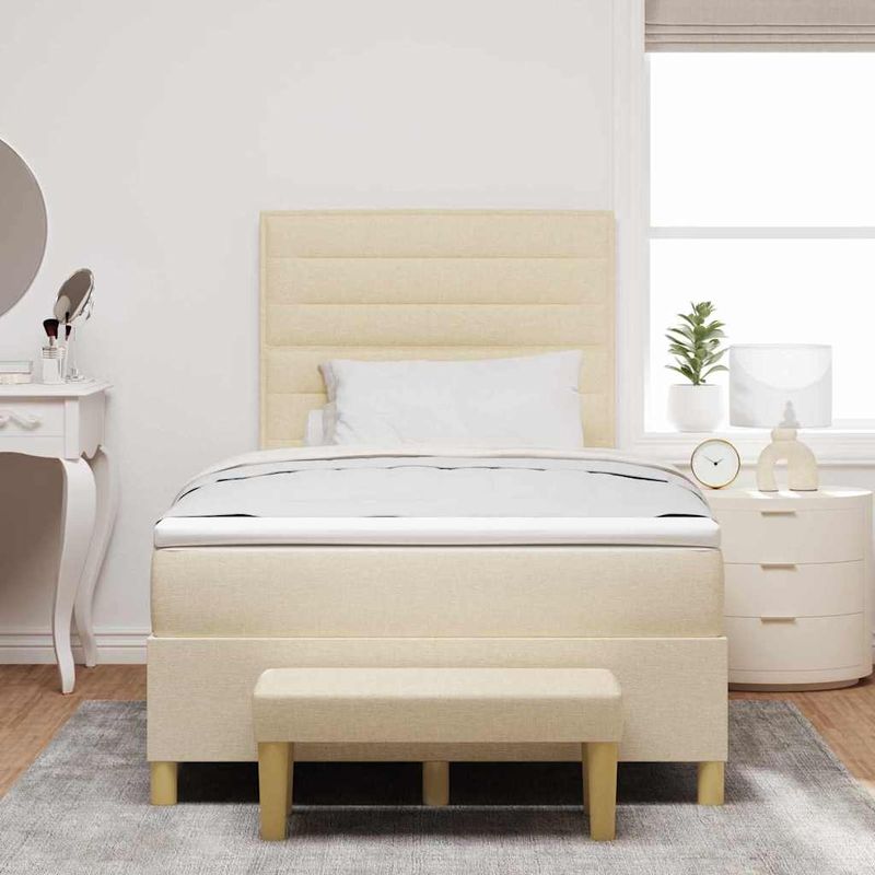Casa si Gradina - Mobilier - Paturi si accesorii - Paturi - Pat cu arcuri cu saltea cu headboard Crem 120 x 200 cm tesatura - Infinity.ro