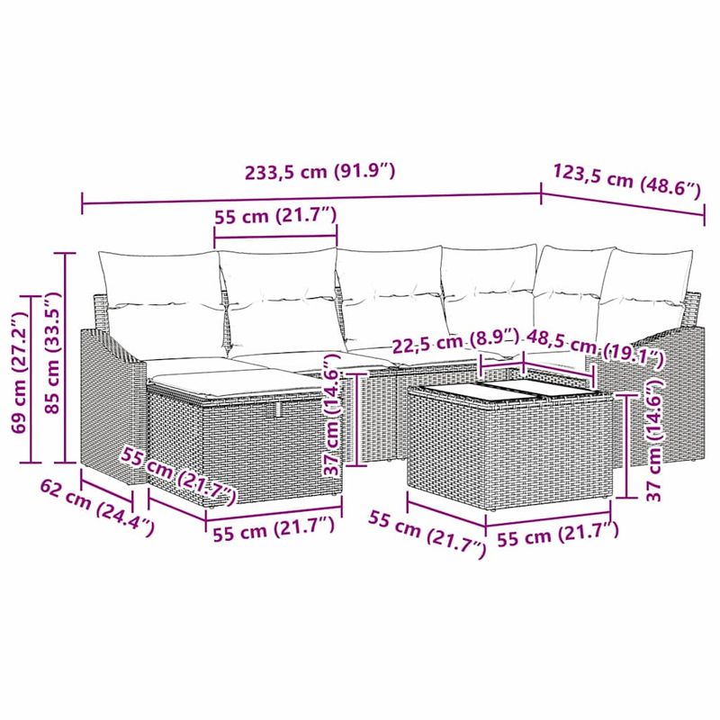 Casa si Gradina - Gradina si terasa - Mobilier exterior - Canapele si fotolii gradina - Set de canapele pentru gradina cu perna 7 pcs Gri deschis, Gri - Infinity.ro