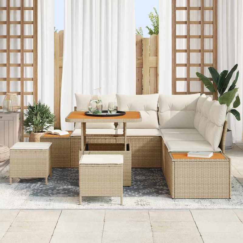 Casa si Gradina - Gradina si terasa - Mobilier exterior - Canapele si fotolii gradina - Set de canapele pentru gradina cu perna 8 pcs Bej Rattan poli - Infinity.ro