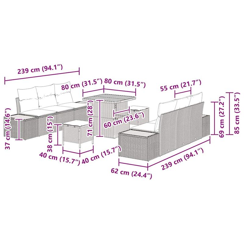 Casa si Gradina - Gradina si terasa - Mobilier exterior - Canapele si fotolii gradina - Set de canapele pentru gradina 9 pcs Bej, crem 80 x 80 x 71 cm - Infinity.ro