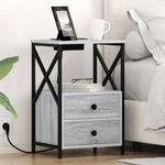 Casa si Gradina - Mobilier - Comode si corpuri - Noptiere - Cabinet de noptiere cu statie de incarcare 2 pcs sonoma gri - Infinity.ro