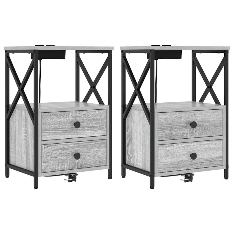 Casa si Gradina - Mobilier - Comode si corpuri - Noptiere - Cabinet de noptiere cu statie de incarcare 2 pcs sonoma gri - Infinity.ro