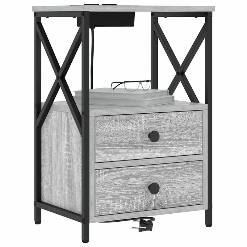 Casa si Gradina - Mobilier - Comode si corpuri - Noptiere - Cabinet de noptiere cu statie de incarcare 2 pcs sonoma gri - Infinity.ro