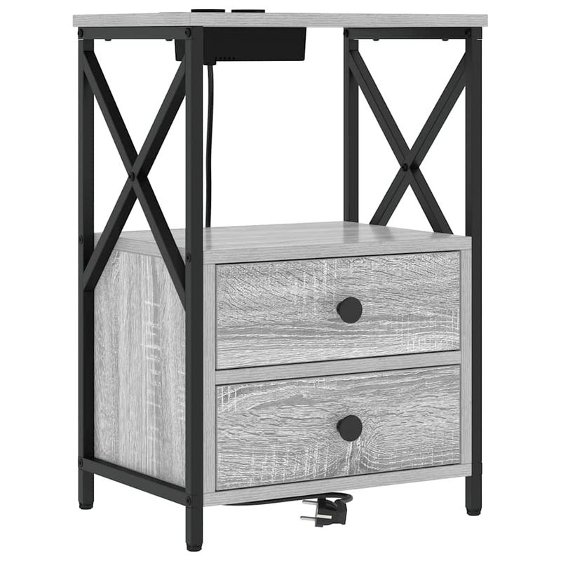 Casa si Gradina - Mobilier - Comode si corpuri - Noptiere - Cabinet de noptiere cu statie de incarcare 2 pcs sonoma gri - Infinity.ro