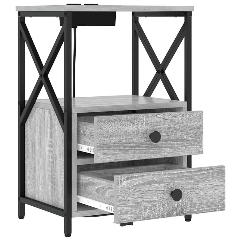 Casa si Gradina - Mobilier - Comode si corpuri - Noptiere - Cabinet de noptiere cu statie de incarcare 2 pcs sonoma gri - Infinity.ro