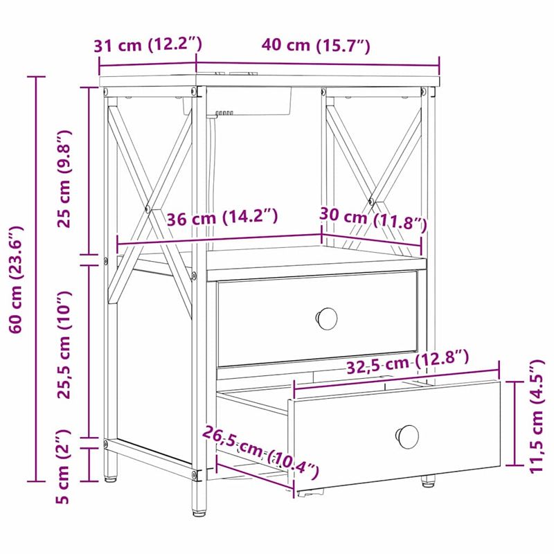 Casa si Gradina - Mobilier - Comode si corpuri - Noptiere - Cabinet de noptiere cu statie de incarcare 2 pcs sonoma gri - Infinity.ro