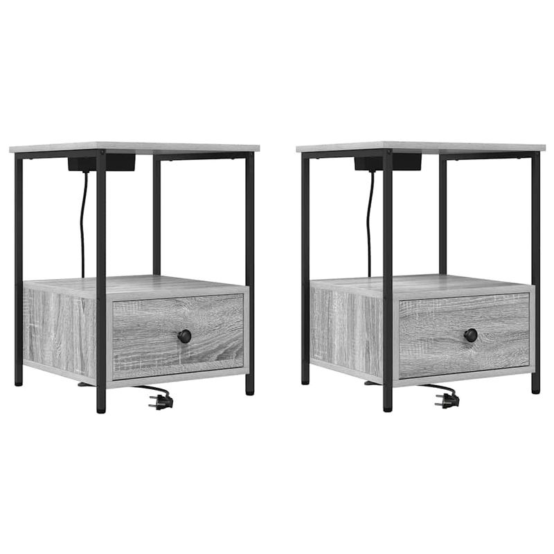 Casa si Gradina - Mobilier - Comode si corpuri - Noptiere - Cabinet de noptiere cu statie de incarcare 2 pcs sonoma gri - Infinity.ro