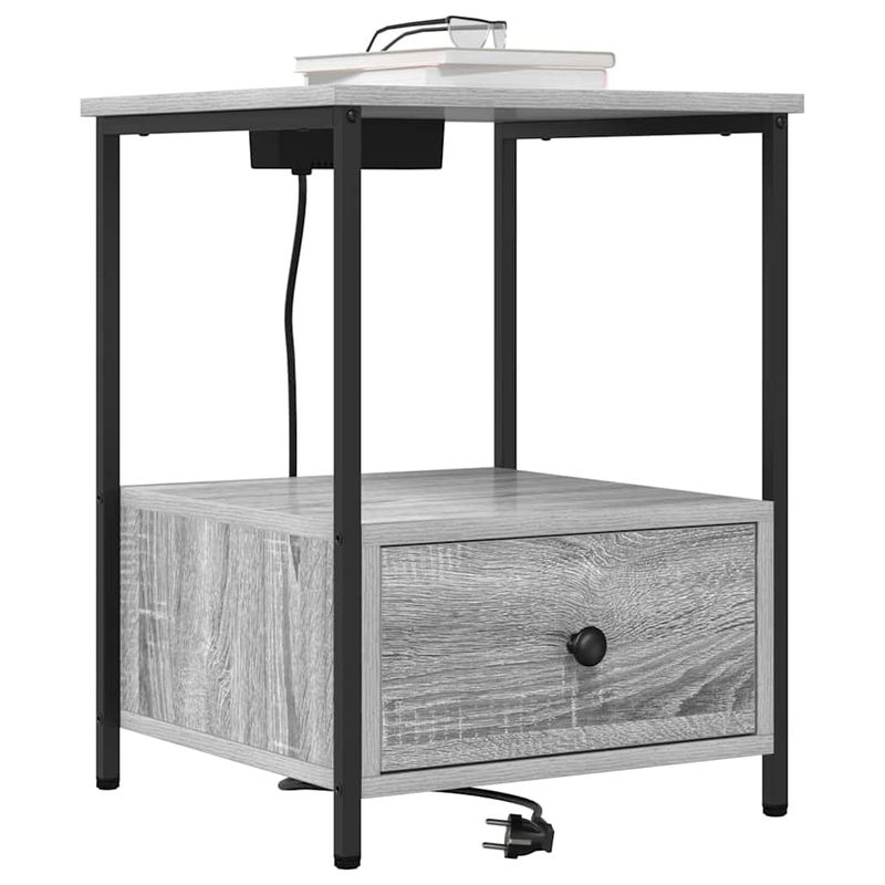 Casa si Gradina - Mobilier - Comode si corpuri - Noptiere - Cabinet de noptiere cu statie de incarcare 2 pcs sonoma gri - Infinity.ro