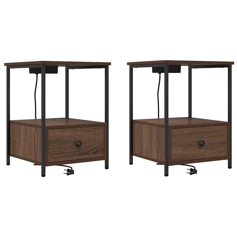 Casa si Gradina - Mobilier - Comode si corpuri - Noptiere - Cabinet de noptiere cu statie de incarcare 2 pcs Stejar brun - Infinity.ro