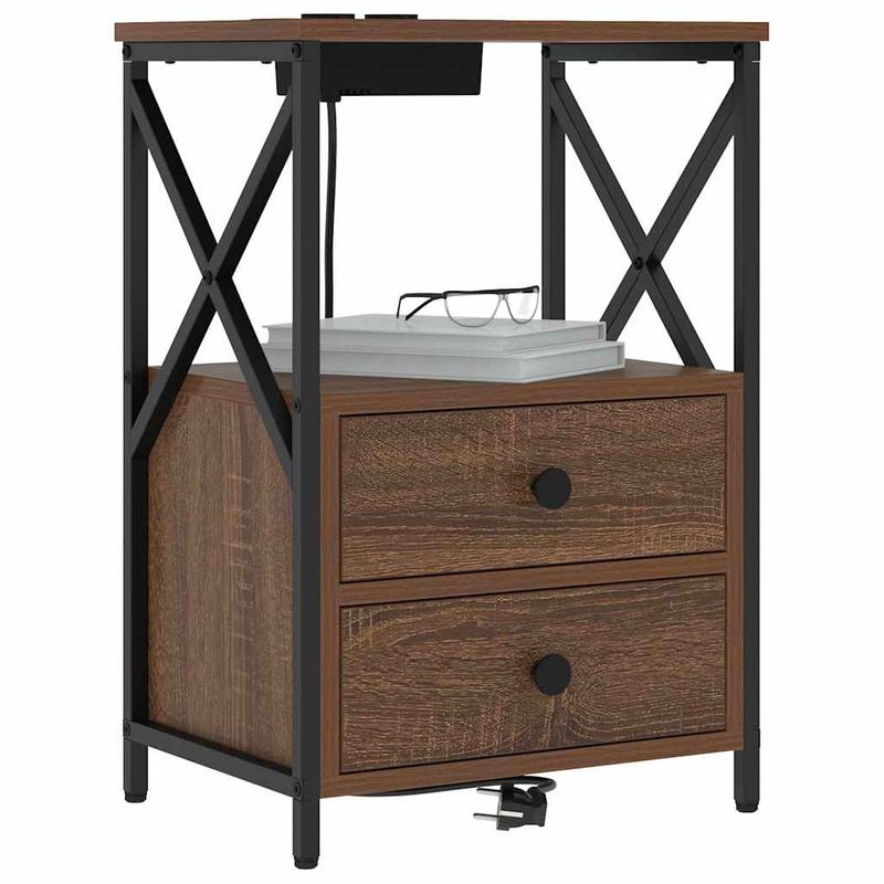 Casa si Gradina - Mobilier - Comode si corpuri - Noptiere - Cabinet de noptiere cu statie de incarcare Stejar brun - Infinity.ro