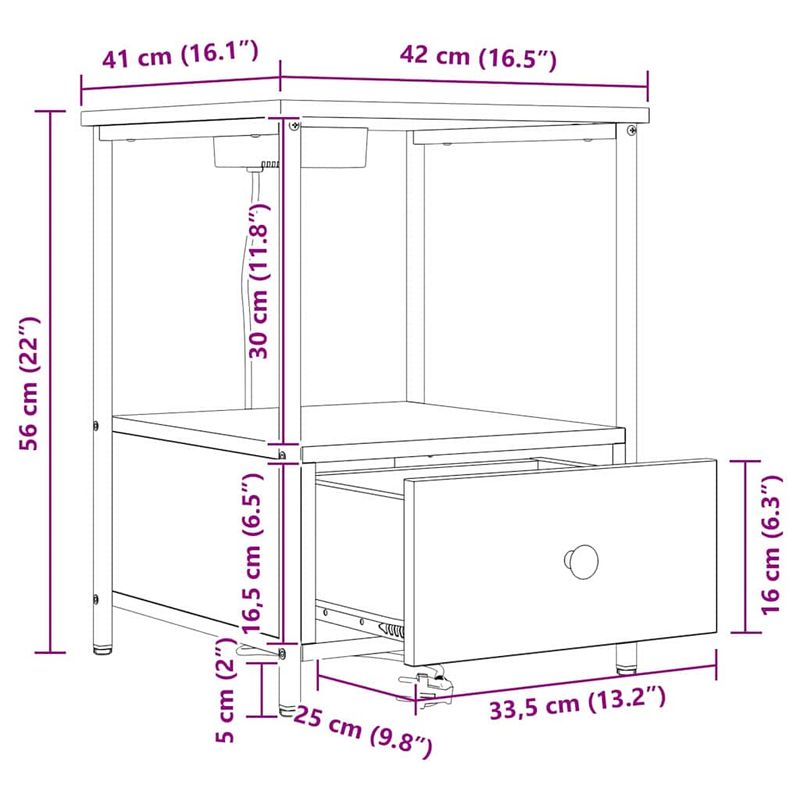 Casa si Gradina - Mobilier - Comode si corpuri - Noptiere - Cabinet de noptiere cu statie de incarcare Stejar afumat - Infinity.ro
