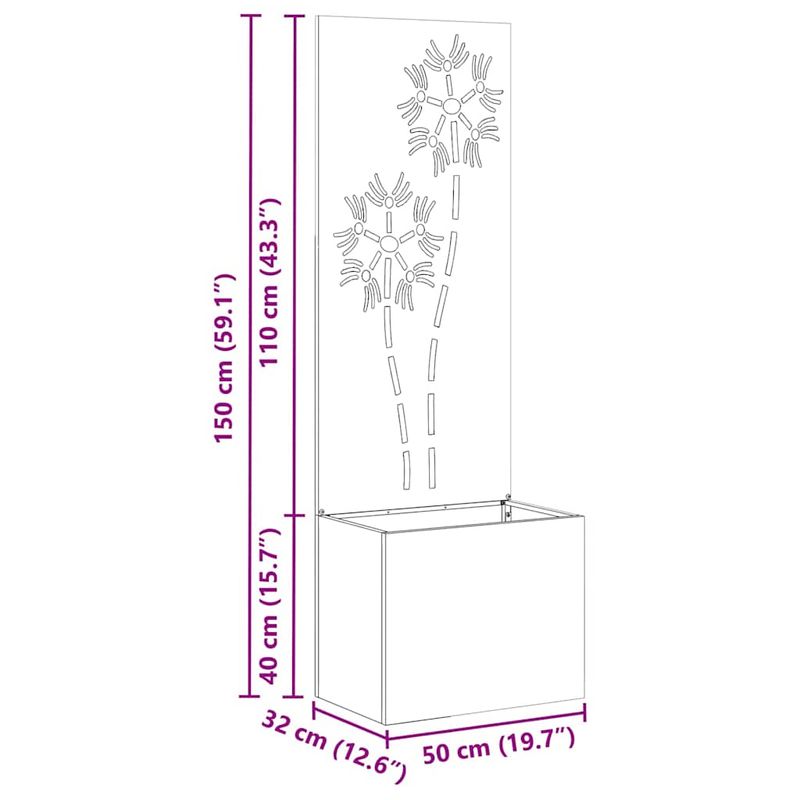 Casa si Gradina - Gradinarit si plante - Plante si ghivece - Ghivece si suporturi - Ghiveci de Gradina cu Panou Decorativ Argintiu 50 x 140 cm - Infinity.ro