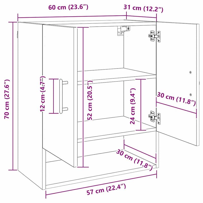 Casa si Gradina - Mobilier - Dulapuri si sifoniere - Dulapuri - Dulap de perete stejar artizanal 60 x 31 x 70 cm Lemn compozit - Infinity.ro