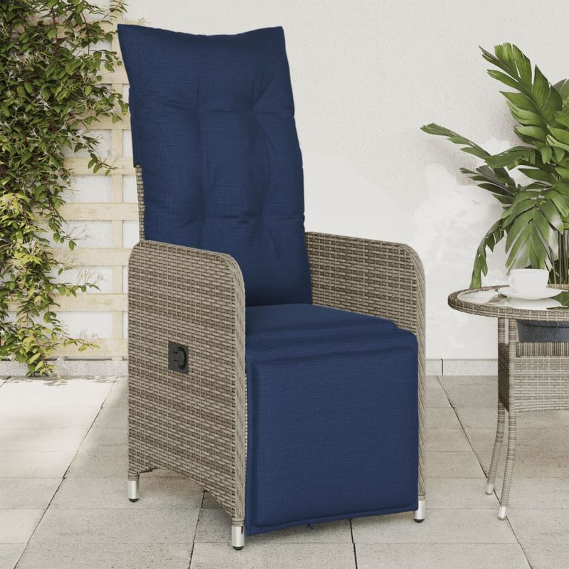 Casa si Gradina - Gradina si terasa - Mobilier exterior - Scaune si sezlonguri gradina - Scaun de gradina rabatabil cu perne, gri, poliratan - Infinity.ro