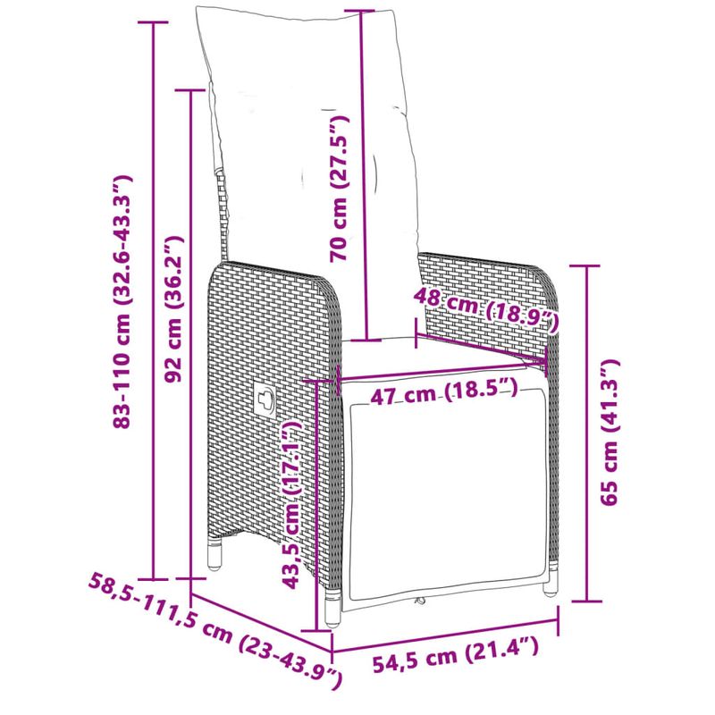 Casa si Gradina - Gradina si terasa - Mobilier exterior - Scaune si sezlonguri gradina - Scaun de gradina rabatabil cu perne, gri, poliratan - Infinity.ro