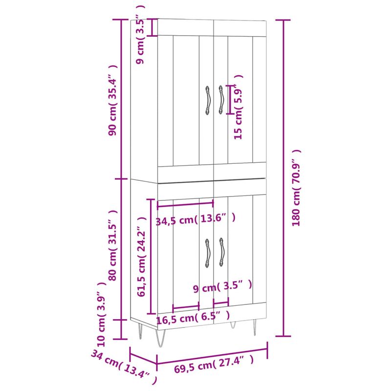 Casa si Gradina - Mobilier - Comode si corpuri - Comode - Dulap inalt, gri sonoma, 69,5x34x180 cm, lemn compozit - Infinity.ro
