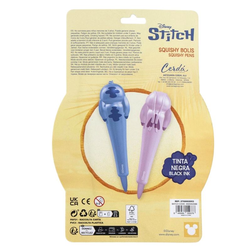 Carti si Birotica - Birotica - Instrumente de scris - Pixuri si stilouri - Set 2 pixuri, Stitch si Angel, design squishy, tus negru, brand Cerda - Infinity.ro