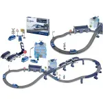 Jucarii, Copii si Bebe - Jucarii si jocuri - Vehicule si jucarii cu telecomanda - Trenulete de jucarie - Tren electric cu vagoane de politie si elicopter, 92 de elemente, Gonga® Albastru/Gri - Infinity.ro