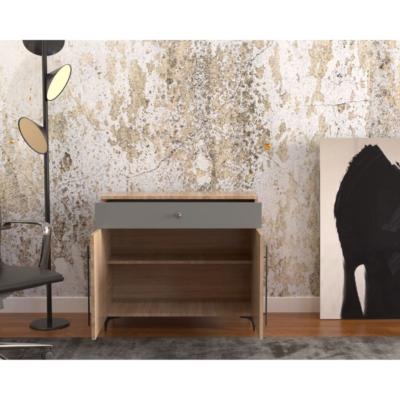 Casa si Gradina - Mobilier - Comode si corpuri - Comode - Comoda Atelier Hilton, dimensiuni 90 x38x85 cm, 2 usi culoare somona/gri - Infinity.ro