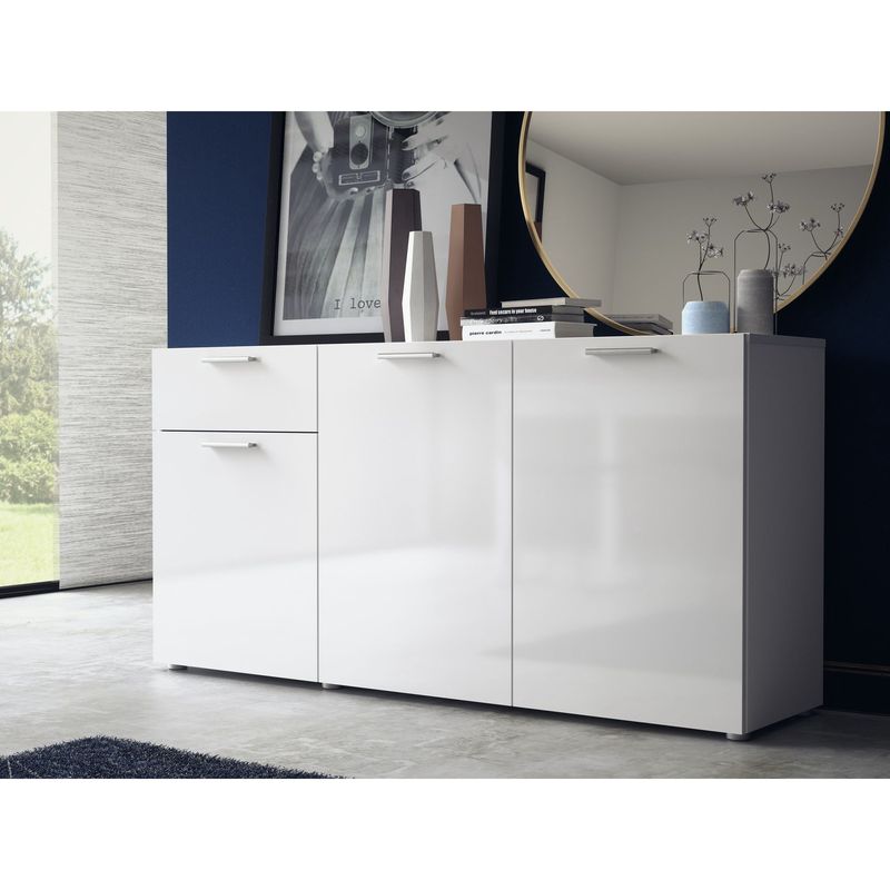 Casa si Gradina - Mobilier - Comode si corpuri - Comode - Comoda cu 3 usi si 1 sertar alb lucios Nell - Infinity.ro