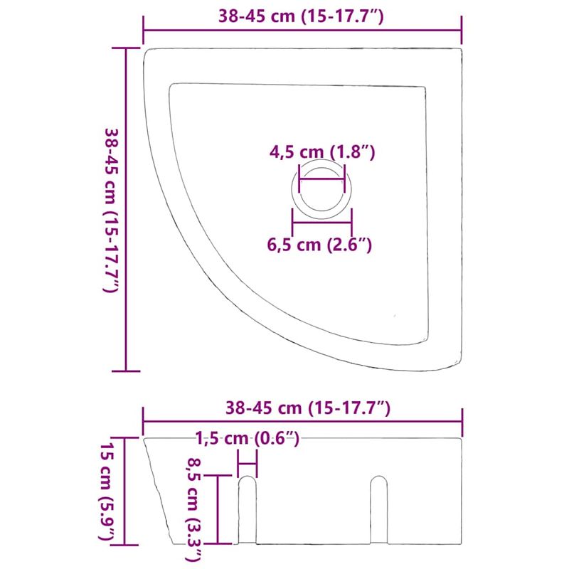 Casa si Gradina - Sanitare - Lavoar baie si accesorii - Lavoare si piedestale - Chiuveta coltare suspendata de perete (38-45) x (38-45) x 12 cm - Infinity.ro