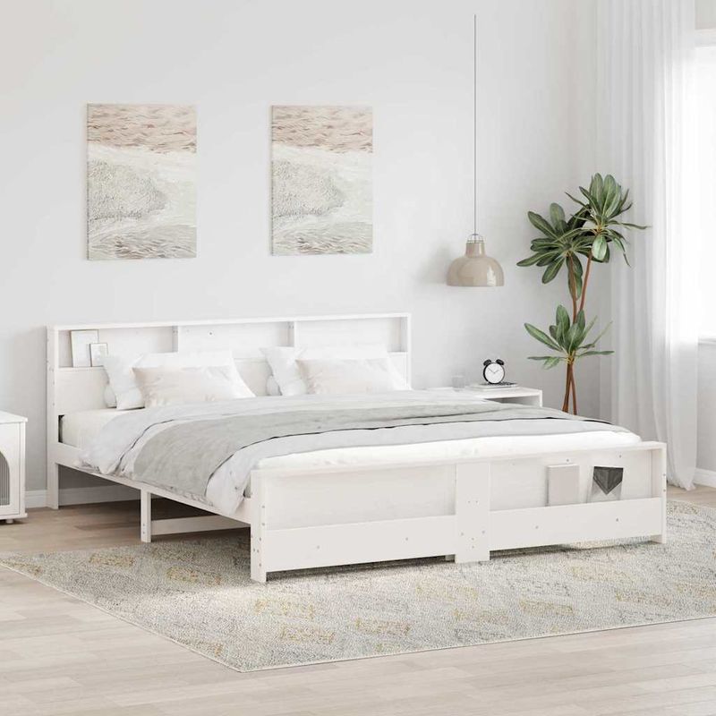 Casa si Gradina - Mobilier - Paturi si accesorii - Paturi - Cadru de pat cu headboard Alb 200 x 200 cm Lemn masiv de pin - Infinity.ro