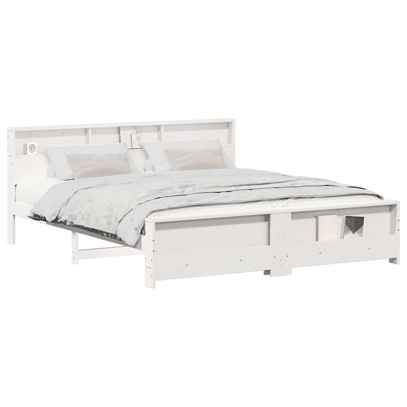 Casa si Gradina - Mobilier - Paturi si accesorii - Paturi - Cadru de pat cu headboard Alb 200 x 200 cm Lemn masiv de pin - Infinity.ro