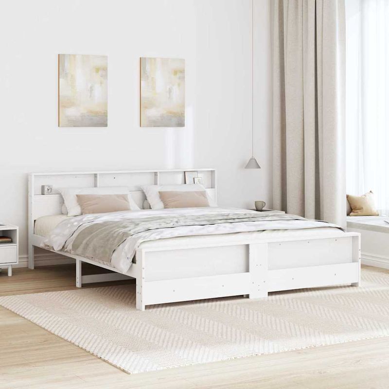 Casa si Gradina - Mobilier - Paturi si accesorii - Paturi - Cadru de pat cu headboard Alb 200 x 200 cm Lemn masiv de pin - Infinity.ro
