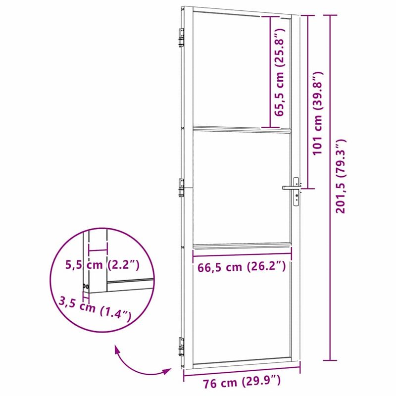 Casa si Gradina - Constructii - Usi interior, exterior si garaj - Usi garaj - Usa de interior Negru 76 x 201.5 cm Sticla securizata, Aluminiu - Infinity.ro