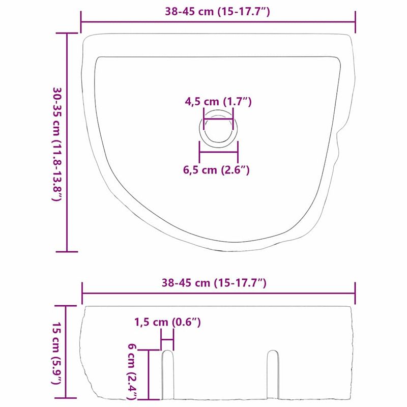 Casa si Gradina - Sanitare - Lavoar baie si accesorii - Lavoare si piedestale - Chiuveta suspendata Gri (38-45) x (30-35) x 15 cm Piatra de Rau - Infinity.ro
