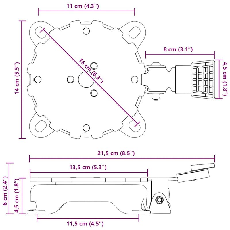 Casa si Gradina - Gradina si terasa - Umbrele si pavilioane - Umbrele - Pedala Rotativa la 360 de Grade Argintiu 21,5 x 14 x 6 cm Otel - Infinity.ro