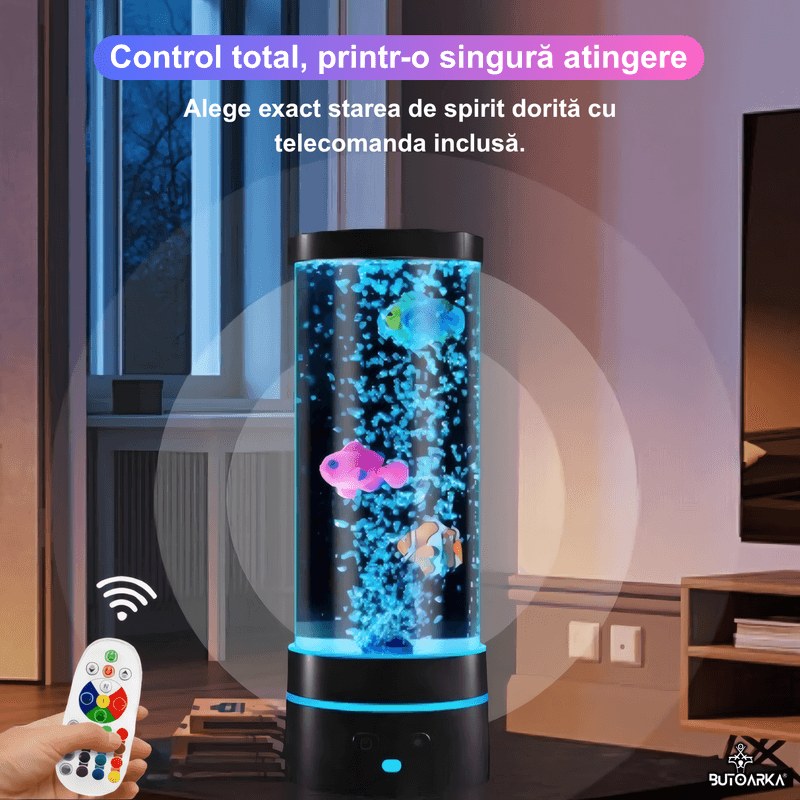 Casa si Gradina - Corpuri si surse de iluminat - Veioze si lampi - Lampi de veghe - Lampa Ambientala cu Bule, LED, Lumina RGB, Telecomanda, Alimentare USB sau Baterii, Model Pesti Plutitori, ABS, Acrylic - Infinity.ro