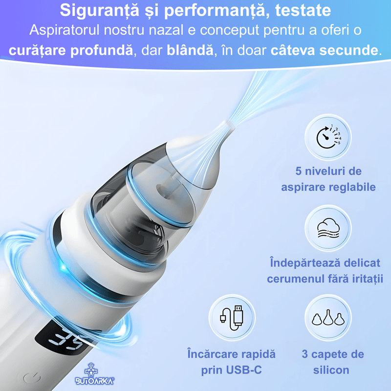 Jucarii, Copii si Bebe - Igiena si ingrijire - Accesorii ingrijire copii - Aspiratoare nazale si accesorii - Aspirator nazal electric bebelusi si copii, nas si urechi, 5 trepte aspirare, Sistem anti-reflux, 3 capete de silicon - Infinity.ro