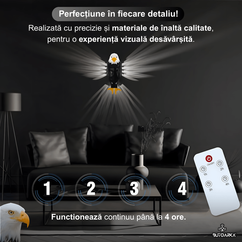 Casa si Gradina - Corpuri si surse de iluminat - Veioze si lampi - Lampi de veghe - Lampa de Perete 3D Vultur, Design modern, Telecomanda, Incarcare USB-C, Prindere Magnetica, ABS de Calitate, Silicon - Infinity.ro