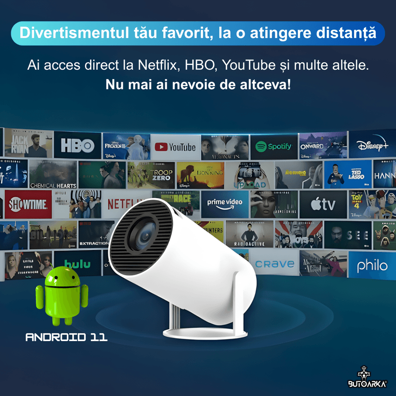 TV, Audio-Video si Foto - Videoproiectoare si accesorii - Videoproiectoare - Videoproiector Smart LED, UltraHD, suport 4K, Android 11, Wi-Fi6, Proiectie Ajustabila, Autofocus, Mirroring Android/IOS - Infinity.ro