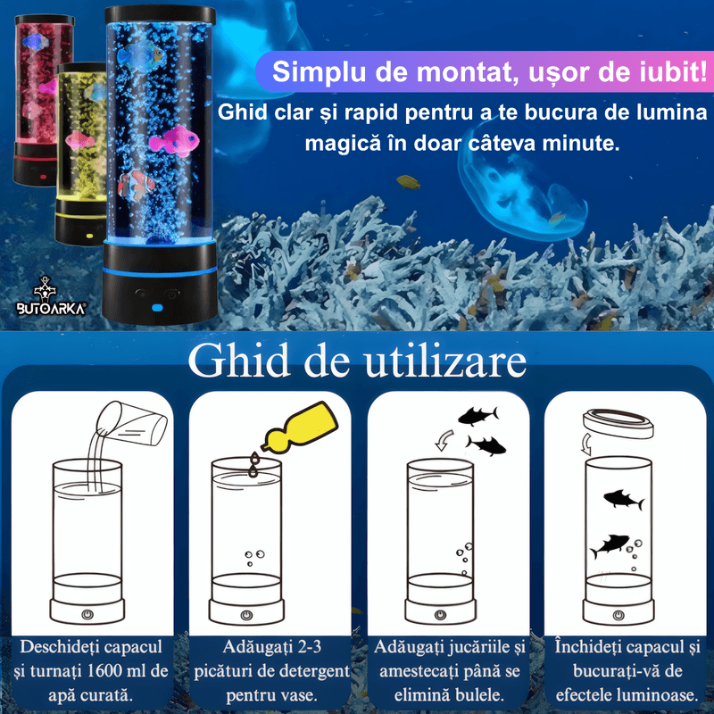 Casa si Gradina - Corpuri si surse de iluminat - Veioze si lampi - Lampi de veghe - Lampa Ambientala cu Bule, LED, Lumina RGB, Telecomanda, Alimentare USB sau Baterii, Model Pesti Plutitori, ABS, Acrylic - Infinity.ro