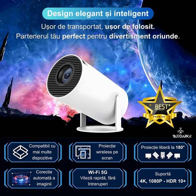 TV, Audio-Video si Foto - Videoproiectoare si accesorii - Videoproiectoare - Videoproiector Smart LED, UltraHD, suport 4K, Android 11, Wi-Fi6, Proiectie Ajustabila, Autofocus, Mirroring Android/IOS - Infinity.ro