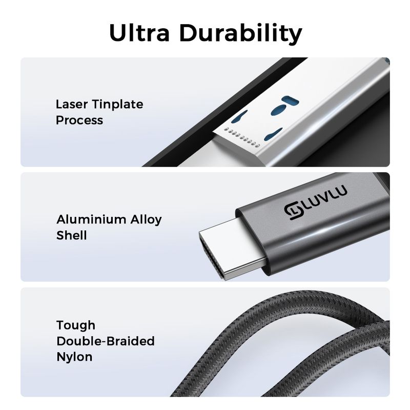 Laptop, Telefoane si Tablete - Telefoane mobile si accesorii - Accesorii Telefoane - Cabluri si adaptoare telefoane - Cablu USB C la HDMI LUVLU®, 8K@60Hz, 4K@240Hz, HDR, 3D, HDCP, 48Gbps, dublu impletit, compatibil thunderbolt 4,  1.8m - Infinity.ro