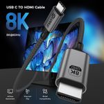Laptop, Telefoane si Tablete - Telefoane mobile si accesorii - Accesorii Telefoane - Cabluri si adaptoare telefoane - Cablu USB C la HDMI LUVLU®, 8K@60Hz, 4K@240Hz, HDR, 3D, HDCP, 48Gbps, dublu impletit, compatibil thunderbolt 4,  1.8m - Infinity.ro