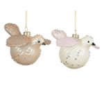 Casa si Gradina - Decoratiuni - Decoratiuni de sezon - Set 2 ornamente brad Pasare cu sclipici, 13.7x11.4x8 cm, bej - Infinity.ro