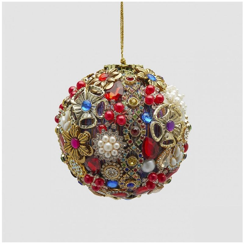 Casa si Gradina - Decoratiuni - Decoratiuni de sezon - Glob brad Craciun cu perle si pietre, 10 cm, multicolor - Infinity.ro