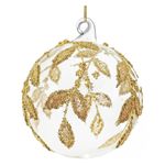 Casa si Gradina - Decoratiuni - Decoratiuni de sezon - Glob brad Craciun cu frunze si margele aurii, 8 cm, transparent - Infinity.ro