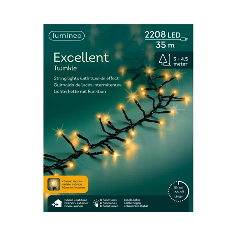 Casa si Gradina - Decoratiuni - Decoratiuni de sezon - Instalatie Lumini LED 2208 Beculete, 35 m, 8 Functii Twinkle, Exterior, galben cald, IP44, Transformator Inclus - Infinity.ro
