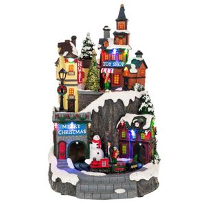 Decoratiune Orasel de Craciun cu magazin de jucarii, hotel si trenulet, 22x22x35.5 cm, multicolor