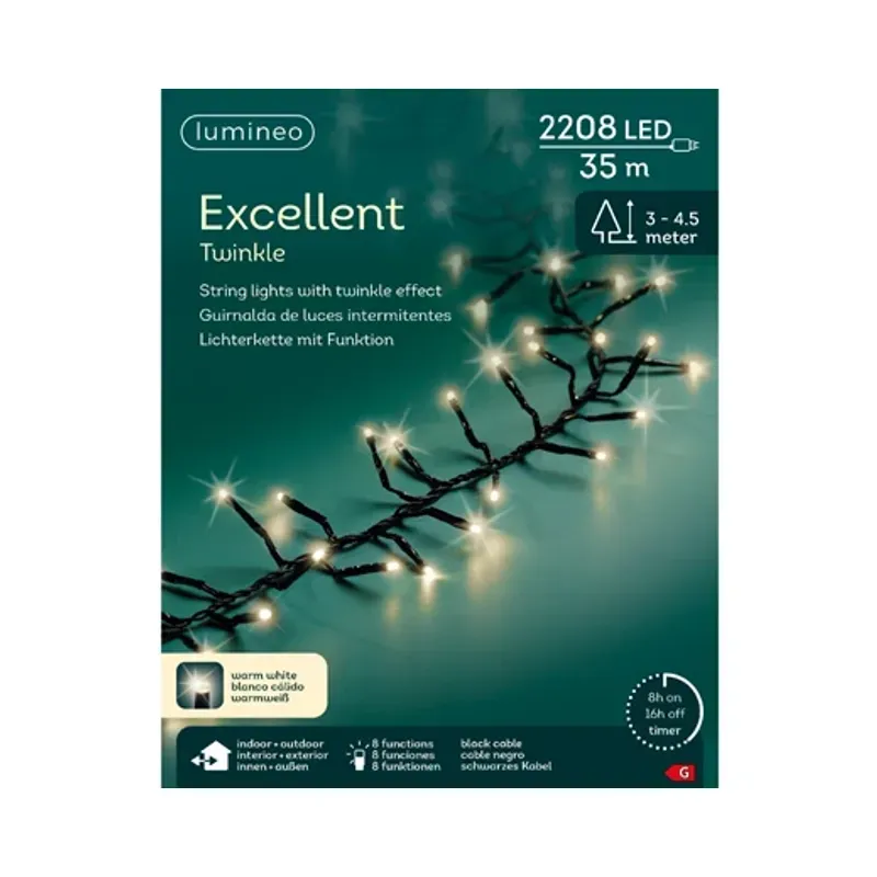 Casa si Gradina - Decoratiuni - Decoratiuni de sezon - Instalatie Lumini LED 2208 Beculete, 35 m, 8 Functii Twinkle, Exterior, alb cald, IP44, Transformator Inclus - Infinity.ro