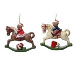 Casa si Gradina - Decoratiuni - Decoratiuni de sezon - Set 2 ornamente brad model calut pe balansoar cu ursulet, 12.5x4.5x12 cm, multicolor - Infinity.ro