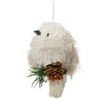 Casa si Gradina - Decoratiuni - Decoratiuni de sezon - Ornament brad Bufnita cu ramura pin si con, 5x6.5x10 cm, crem - Infinity.ro