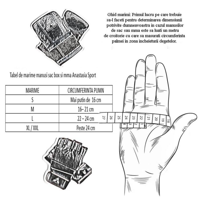 Sport si Outdoor - Echipament Sportiv - Accesorii echipament sportiv - Manusi sport - Manusi MMA Anastasia Sport piele naturala neagra, antrenament, marime XL - Infinity.ro