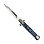 Sport si Outdoor - Camping - Cutite, bricege si accesorii - Cutite si bricege - Set doua bricege automat stiletto, Italian Blade, otel inoxidabil, husa inclusa, argintiu si albastru, 33 cm - Infinity.ro